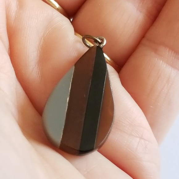 Relisted - Vintage striped pendant charm teardrop shape brown grey - Picture 8 of 10